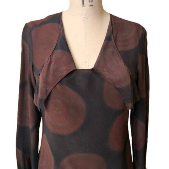 Vintage Alberta Ferretti 100% silk tunic top with collar bow, made in Italy, 8 - Picture 2 of 14